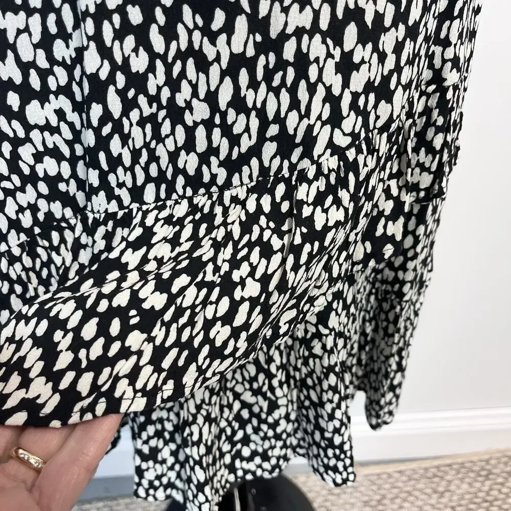 Talbots Skirt sz Medium Pet Black Ivory Slinky Ruffle Knee A Line Modest Church - Picture 5 of 9